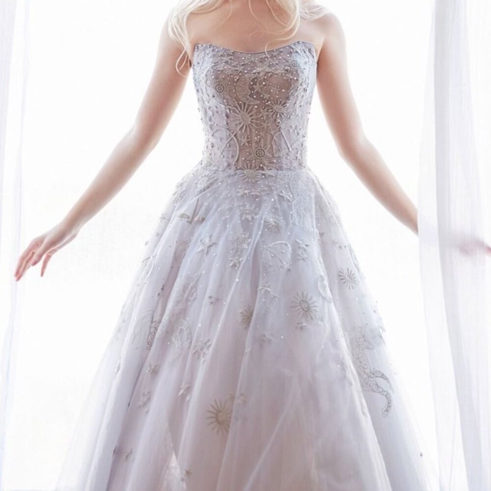 BLUE CONSTELLATION DREAM SWEETHEART EMBROIDERED TULLE BALLGOWN CORSET BACK A0890 - Picture 10 of 11